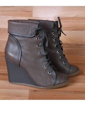 BCBGenerations Women's brown leather wedge lace up booties Size 8